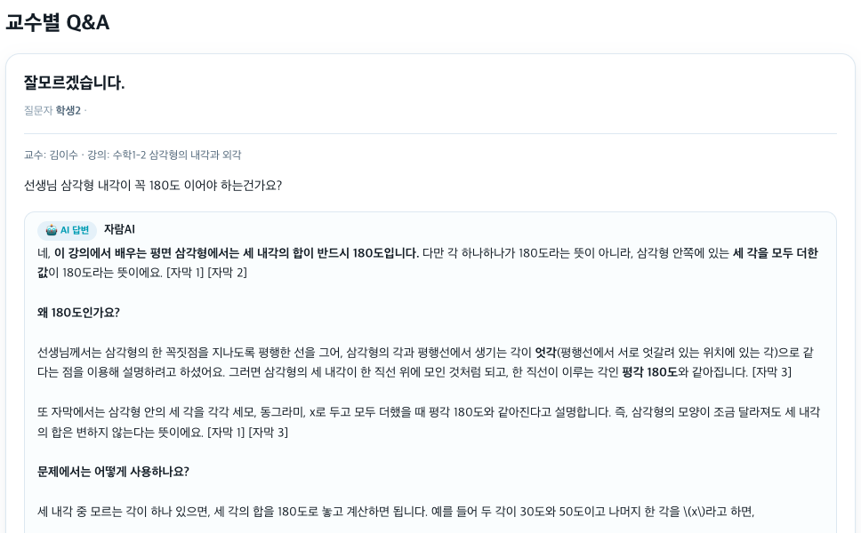 교수별 Q&A — 교수에게 온 질문 관리